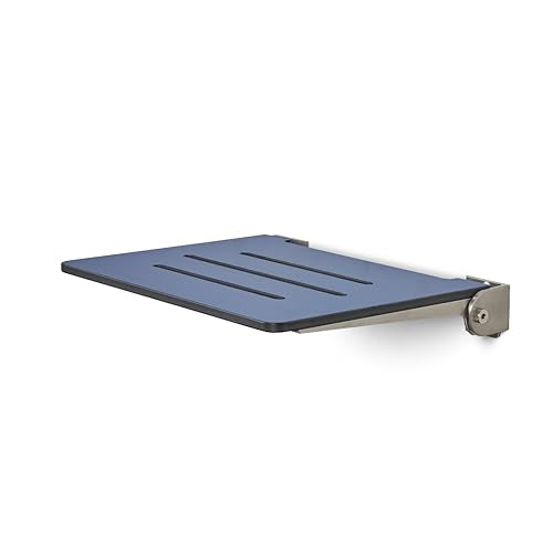 18 inch Silhouette Slimline Folding Wall Mount Shower Bench Seat, Navy Seat with Silver Frame - color: Navy Seat With Silver Frame