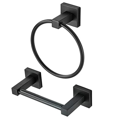 WOLIBEER Black Toilet Paper Holder Towel Ring, Matte Bathroom Hand Towel Holder Toilet Roll Holder, Modern Bath Hardware Set Wall Mounted Stainless Steel 2 Pieces - color: Black