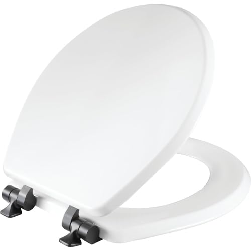 Mayfair Bennett Toilet Seat with Matte Black Hinges, Slow Close Wood Seat, Secure Metal Hinges, Easy Install, Made in USA, Round, White - color: Matte Black, size: Round