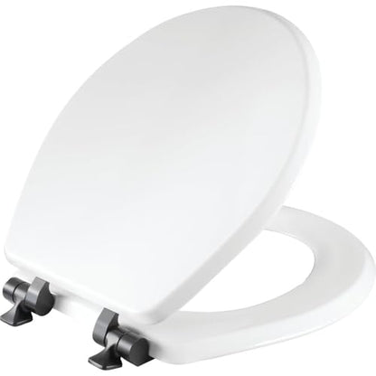 Mayfair Bennett Toilet Seat with Matte Black Hinges, Slow Close Wood Seat, Secure Metal Hinges, Easy Install, Made in USA, Round, White - color: Matte Black, size: Round