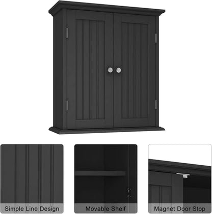 ChooChoo Bathroom Wall Cabinet Set of 2, Over The Toilet | 8.8"D x 21.1"W x 24"H, Medicine Cabinet, 2 Door and Adjustable Shelves, Cupboard, White - color: Black, size: 8.8"D x 21.1"W x 24"H (2 pack)