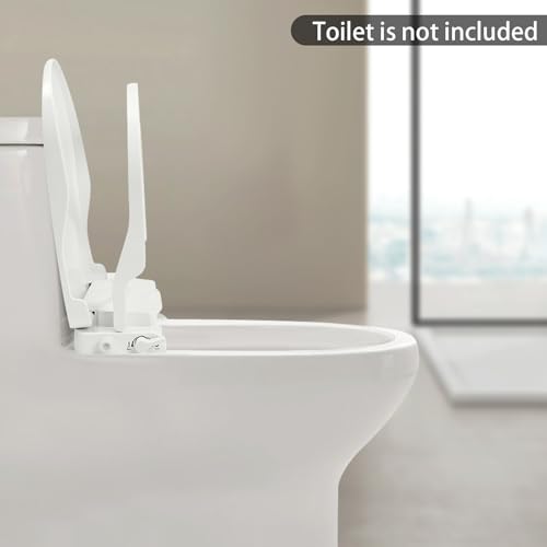 D-shaped Non Electric Bidet Toilet Seat, Non Electric Swash Ecoseat Elongated Comfort Fit Toilet Seat Bidet Attachment for Elongated Toilets, Dual Nozzle System, 18.9 * 13.7 * 3.07in