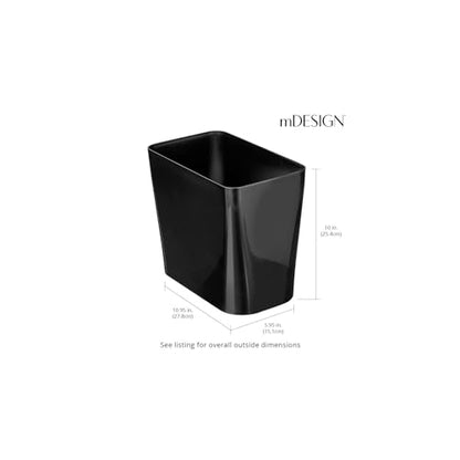 mDesign Plastic Small 3-Gallon Wastebasket, Trashcan Container Bin - for Bathroom, Bedroom, Kitchen, Home Office, Laundry Room - Holds Trash, Garbage, Waste - Black - color: Black