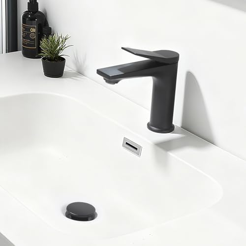 Rbrohant Single Hole Bathroom Faucet, Matte Black Single Handle Bathroom Sink Faucets for 1 Hole, Bathroom Vanity Faucet with Pop up Drain, Deck Mount, R2001-MB - color: Matte Black, style: No Escutcheon