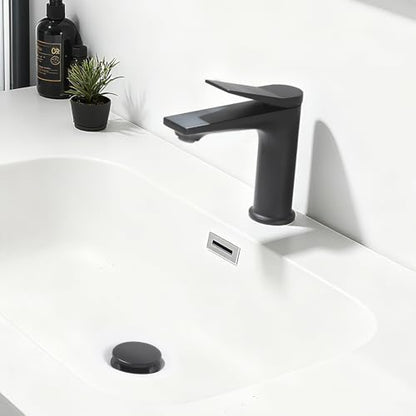 Rbrohant Single Hole Bathroom Faucet, Matte Black Single Handle Bathroom Sink Faucets for 1 Hole, Bathroom Vanity Faucet with Pop up Drain, Deck Mount, R2001-MB - color: Matte Black, style: No Escutcheon
