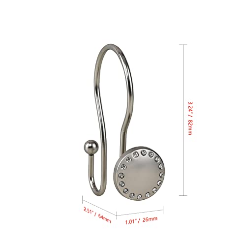 Utopia Alley Shower Hooks - Double Shower Curtain Rings for Bathroom - Rust Proof Shower Curtain Hooks for Shower Curtain, Liner - Shower Curtain Rings with Crystal Design - Set of 12, Brushed Nickel - color: Brushed Nickel