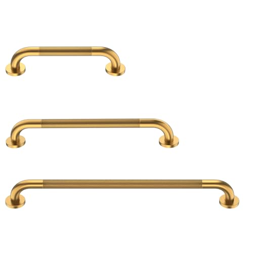 Munzong 3 Pack Anti Slip Commercial Grab Bar for Shower, 16" 24" 32" Gold | Bathroom Grab Bar 1.25" Diameter Handicap Balance Bar Safety Hand Rail For Elderly Injury Senior Assist Bath Handle - color: Gold, size: 16",24",32"