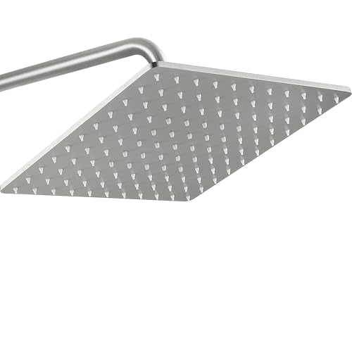 Solid Metal Large Rain Shower Head, Square High Flow Ceiling Rainfall Shower Head with Shower Arm and Flange, Reinforced Explosion-Proof Stainless Steel Construction (12-Inch, Brushed Nickel) - color: Brushed Nickel, size: 12 Inch