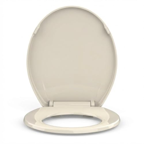 Slow-Close Elongated Toilet Seat - Soft Closing, Noiseless Design, Universal Fit for Standard Toilets, Easy Installation - color: Round, size: Almond