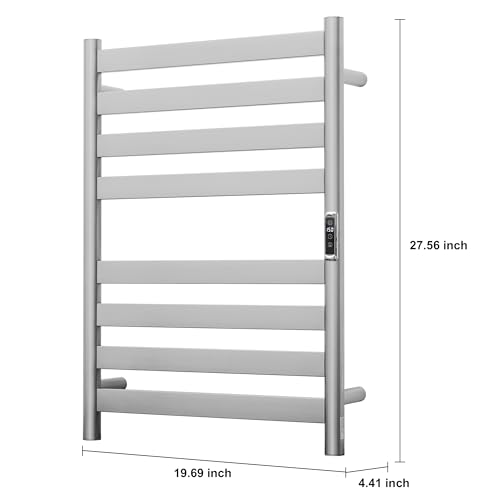 Heated Wall Mounted Electric Towel Warmer Rack,Timer & Temperature Control, 8 Bar Stainless Steel Towel Heater for Bathroom (Brushed, 8 Bars) - color: Brushed, size: 8 Bars