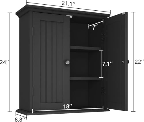 ChooChoo Bathroom Wall Cabinet Set of 2, Over The Toilet | 8.8"D x 21.1"W x 24"H, Medicine Cabinet, 2 Door and Adjustable Shelves, Cupboard, White - color: Black, size: 8.8"D x 21.1"W x 24"H (2 pack)