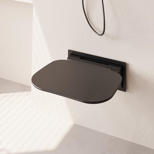 Wall Mounted Shower Seat 15.7" Folding Shower Seat with Embed CS Seat Bracket Bistable Structure UF Shower Seats Aluminum Base 440lb Load Capacity for Bathroom Remodel, Matte Black - size: Matte Black