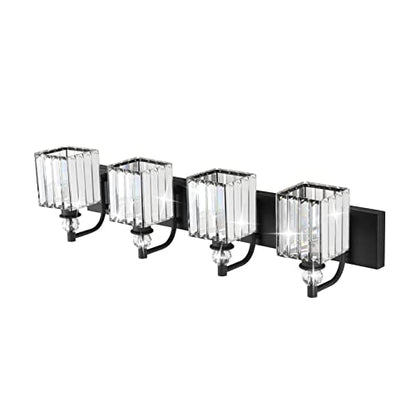 Ralbay Black Crystal Vanity Light 4 Light 31.5''Modern Matte Black Bathroom Wall Light Fixtures Over Mirror Bathroom Vanity Lights - color: Square-Black, size: 32 inch