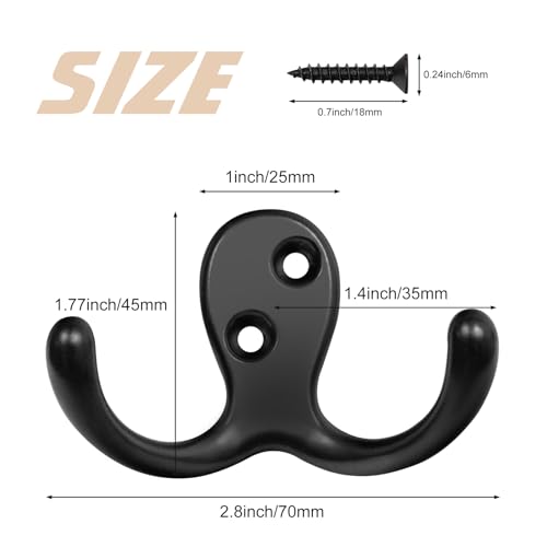 Homanu 10 Pack Coat Hooks, Heavy Duty Double Prong Coat Hooks Wall Mounted with 20 Screws, No Rust Black Metal Wall Hooks for Hanging Towel, Coat, Bag, Hat, Cup, Key - color: 10 Pcs Black