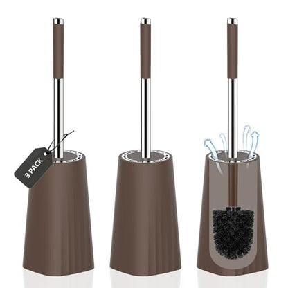 SetSail Toilet Brush, Compact Size Toilet Bowl Brush and Holder Toilet Brushes for Bathroom with Stainless Steel Handle Toilet Cleaner Brush with Durable Scrubbing Bristles, 3 Packs,Brown - color: Brown, size: 3 packs