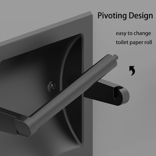 Matte Black Recessed Toilet Paper Holder for Regular Rolls,Contemporary Hotel Style Pivoting Toilet Tissue Holder Wall Mount Made of Metal, in Wall Toilet Paper Holder - color: Matte Black