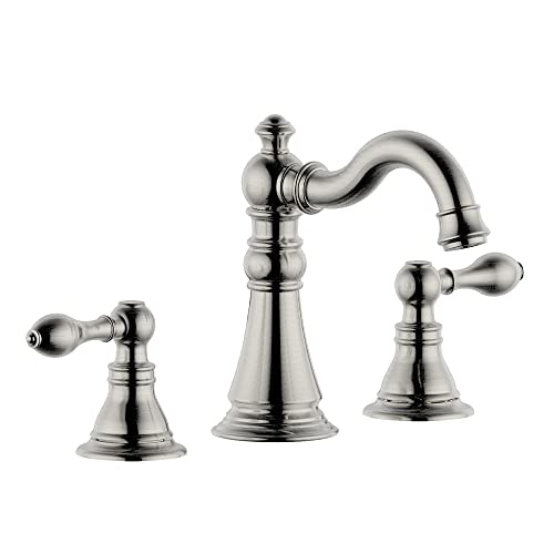 Brushed Nickel 2-Handle 8 Inch Widespread Bathroom Faucet, 3 Holes | Derengge Traditional Widespread Sink Faucet, With Pop-Up Drain 360° Swivel Stainless Steel Spout, F-8805-BN - color: Brushed Nickel