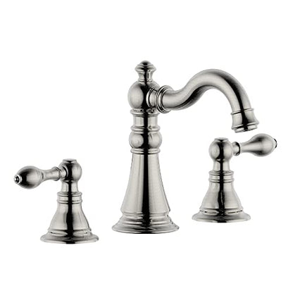 Brushed Nickel 2-Handle 8 Inch Widespread Bathroom Faucet, 3 Holes | Derengge Traditional Widespread Sink Faucet, With Pop-Up Drain 360° Swivel Stainless Steel Spout, F-8805-BN - color: Brushed Nickel
