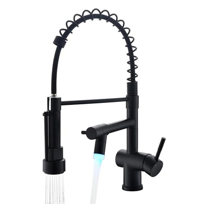 VFAUOSIT Kitchen Faucet with Pull Down Sprayer, Matte Black LED Light | Dual Outlets, Hands-Free Spray Lock, 360° Swivel, 10-Minute Tool-Free Setup, Fingerprint-Resistant Finish, Ceramic Valve - color: Matte Black-04