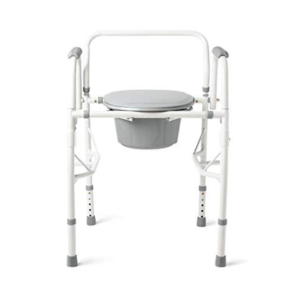 Medline Adjustable Steel Drop-Arm Bedside Commode, Portable Bedside Toilet, 350 lb Weight Capacity Removable 7.5 QT. Bucket, Toilet Chair For Elderly, Tool-Free Assembly