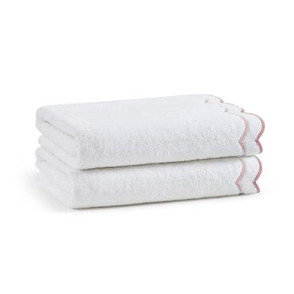 Peri Home 2 Piece Cotton Bath Towel Set, Embroidered, White, Blush Scallop - color: White With Blush Scallop, size: 2 Bath Towel