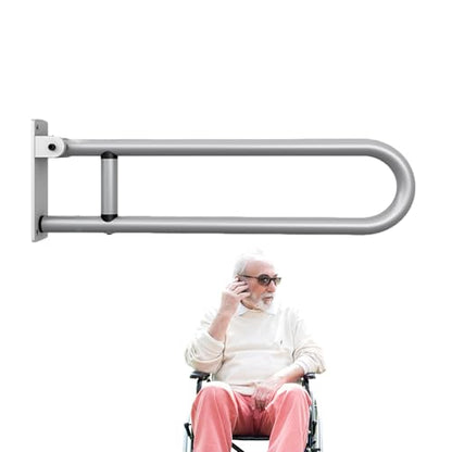 Handicap Bars for Bathroom U Shaped Flip-Up Waterproof | Aluminum Alloy Heavy Duty Rustproof Wall Mount Safety Support Rail Bathroom Aid for Elderly Disabled Pregnant Patient Fall
