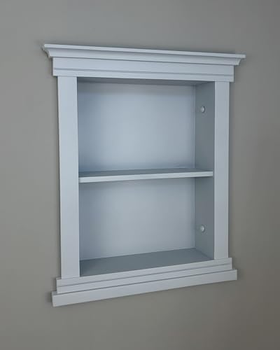 14x18 Elliot Craftsman Recessed Wood Wall Niche, Open Medicine Cabinet Replacement, in The Wall Bathroom Cabinet Insert Shelves, Made in North America, NO MDF, Plain, Light Gray - color: Light Gray Plain