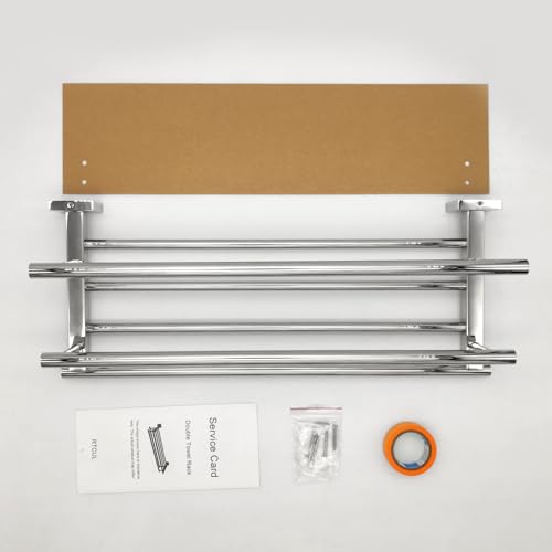 Towel Rack with Shelf 20 Inch Double Towel Racks for Bathroom Polished Chrome Bath Towel Holder SUS304 Stainless Steel Towel Rack Wall Mounted Modern Towel Hanger - color: Polished Chrome, size: 20 Inch/ 50cm