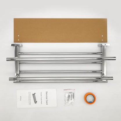 Towel Rack with Shelf 20 Inch Double Towel Racks for Bathroom Polished Chrome Bath Towel Holder SUS304 Stainless Steel Towel Rack Wall Mounted Modern Towel Hanger - color: Polished Chrome, size: 20 Inch/ 50cm
