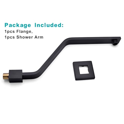 16 Inch S Shape Matte Black Shower Head Arm, Square Wall Mounted Shower Arm and Flange Included - color: Matte Black