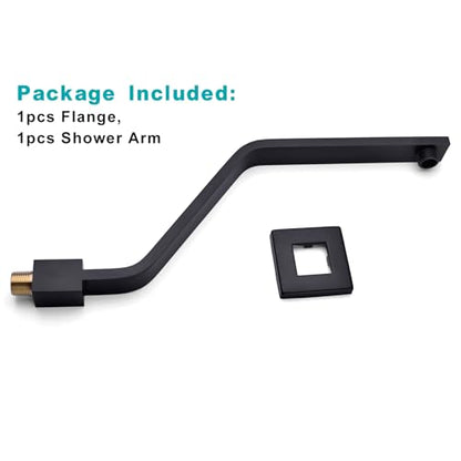16 Inch S Shape Matte Black Shower Head Arm, Square Wall Mounted Shower Arm and Flange Included - color: Matte Black