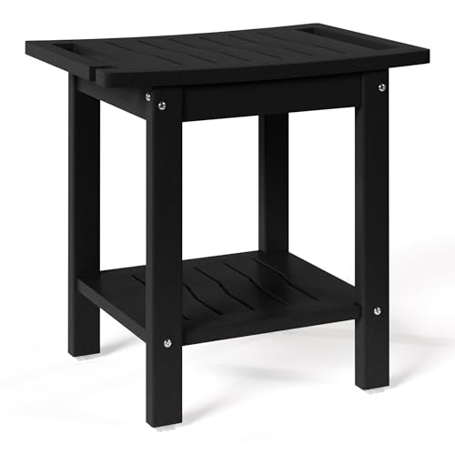 Sage HDPE Poly Plastic Waterproof Bathroom Shower Bench, Black - color: Black