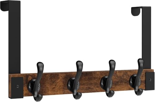 Homode Over The Door Hooks Heavy Duty, Wood Over Door Hanger Hook with Coat Hooks for Hanging Towels, Clothes, Hats, Bags - Rustic Brown Black - color: Rustic Brown