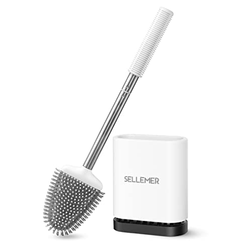 Silicone Toilet Brush, Ventilation Slots Base Holder 1 Pack, White | Flexible Bristles Flat Head for Rim, Hair Tangle-Free, Easy to Clean, Compact Design, Rustproof Handle, for Toilet/Sink/Tub - color: White-1pcs