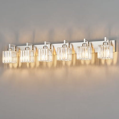 Modern Bathroom Vanity Light 6-Lights Brushed Nickel Vanity Light Crystal Wall Light Bathroom Light Fixtures - color: Nickel Crooked, size: 6-light