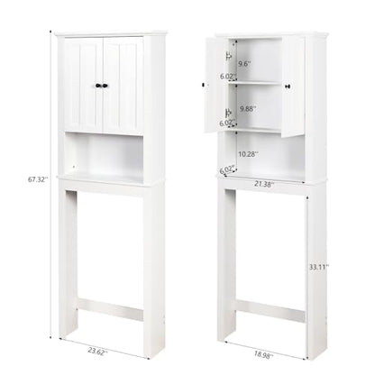 Over The Toilet Storage Cabinet, Bathroom Storage Cabinet Organizer with Double Doors and Adjustable Shelf, 23.62x7.72x67.32 inch,Bathroom Space Saver,White