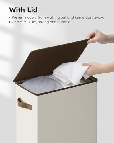 SOLEDI Slim Laundry Hamper with Lid, Narrow Laundry Basket with Removable Bags, Dirty Clothes Hamper with handle, Small Hamper perfect for Laundry room, Bathroom, Bedroom, Small spaces. 70L Beige - color: Off-White, size: 70L