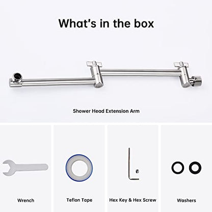 G-Promise 16 Inch Solid Brass Shower Head Extension Arm (Brushed Nickel) | Rise or Lower Shower Head, All Metal, Height & Angle Adjustable Extender, Firmly Secure Shower Head, Easy Install - color: Brushed Nickel