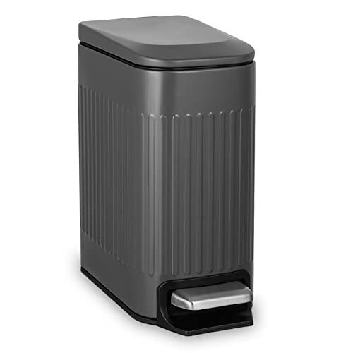 TrashAid Small 1.6 Gallon Stainless Steel Trash Can with Removable Inner Bucket, Grey, Hands Free Step Pedal Design | Removable Inner Bucket, Stainless Steel Garbage Can, Small Wastebasket for Toilet/Office/Bedroom, Retro Design, Odor Control - color: Gre