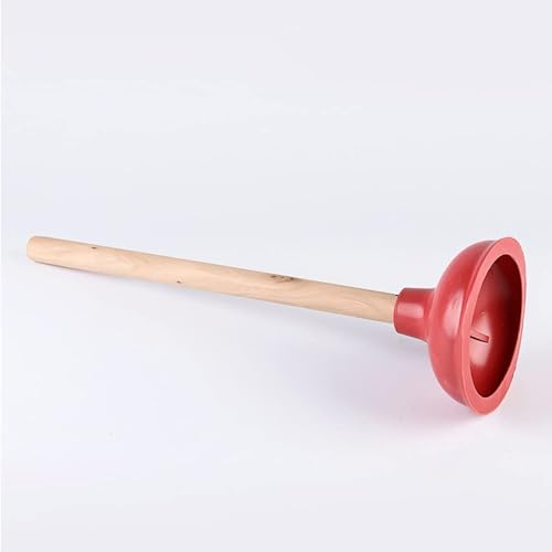 Toilet Plunger Red Heavy Duty Force Cup Rubber with A Long Wooden Handle to Fix Clogged Toilets and Drains, Perfect for Kitchens and Bathrooms (1 pcs) - color: 1 Pcs
