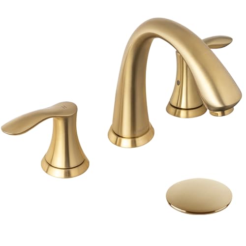 Valenvoir Brushed Bronze Bathroom Faucet for Sink 3 Hole | Bronze Gold 8 inch Widespread Bathroom Faucet 2 Handle Bathroom Sink Faucet with Drain Assembly Supply line, BF405-BB - color: Brushed Bronze