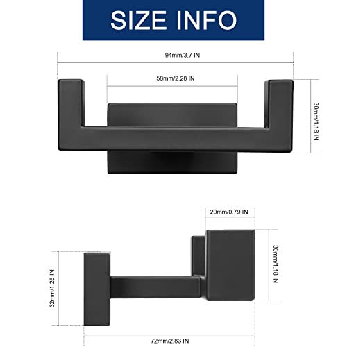 NearMoon Bath Double Towel Hook- SUS304 Stainless Steel Square Robe Towel Holder, Heavy Duty Rustproof Double Coat Hook for Bathroom Livingroom Kitchen Wall Mounted, 2 Pack (Matte Black) - color: Matte Black