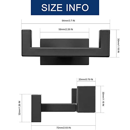 NearMoon Bath Double Towel Hook- SUS304 Stainless Steel Square Robe Towel Holder, Heavy Duty Rustproof Double Coat Hook for Bathroom Livingroom Kitchen Wall Mounted, 2 Pack (Matte Black) - color: Matte Black