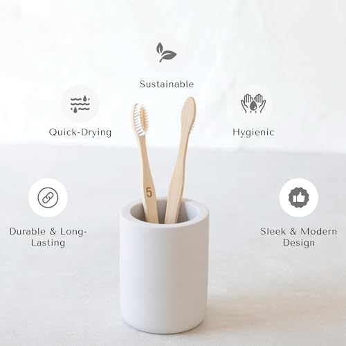 Diatomite Drying Stone Toothbrush Holder, Modern Ceramic-Look Countertop Cup with Drainage for Bathroom, Quick Drying Electric Toothbrush & Toothpaste Organizer, Stoneware Finish - color: Dark Grey