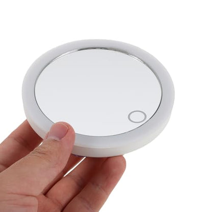 Housoutil Magnifying LED Makeup Mirror with 3 Suction Cups, 4-inch Rechargeable Lighted Travel Vanity Mirror 10x Magnification for Bathroom and Dressing Table Use