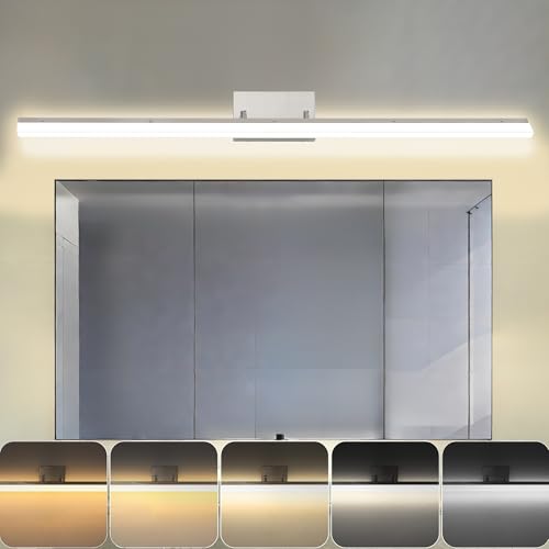 48 inch LED Modern Bathroom Vanity Lighting Fixtures Over Mirror, Brushed Nickel Adjustable Makeup Vanity Light Bar Dimmable 5CCT 46W 3000K-5000K - color: Nickel-48 Inch 5cct