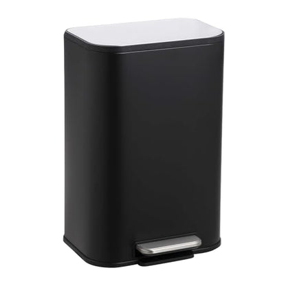 GarveeHome Bathroom Trash Can, 3.2 gal Stainless Steel Garbage Can with Lid, Rectangular Small Step Waste Bin with Foot Pedal & Removable Inner Bucket for Kitchen Bedroom Restroom (Matte Black) - color: Black, size: 12 L