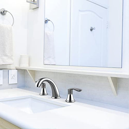 Bathroom Sink Faucet, Faucet for Bathroom Sink, Widespread Chrome Bathroom Faucet 3 Hole with Plastic Pop Up Drain and cUPC Lead-Free Hose - (Chrome 2 Packs) - color: Chrome, size: 8 inch 2 packs