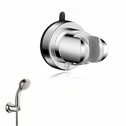 Vacuum Suction Cup Shower Head Holder, Adjustable Height No Drill Shower Arm Bracket with 360° Swivel, Handheld Shower Holder for Tile/Glass, Chrome Finish, Strong Hold for up to 11 lbs