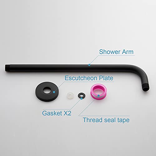OFFO Shower Arm with Flange, 16 in Wall Mount Replacement Angle Shower Head Arm Wall-Mounted For Fixed Shower Head & Handheld Showerhead, Matte Black - color: Matte Black, style: 16 in